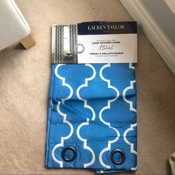 Lauren Taylor Blue Printed Curtain - Picture 2 of 8